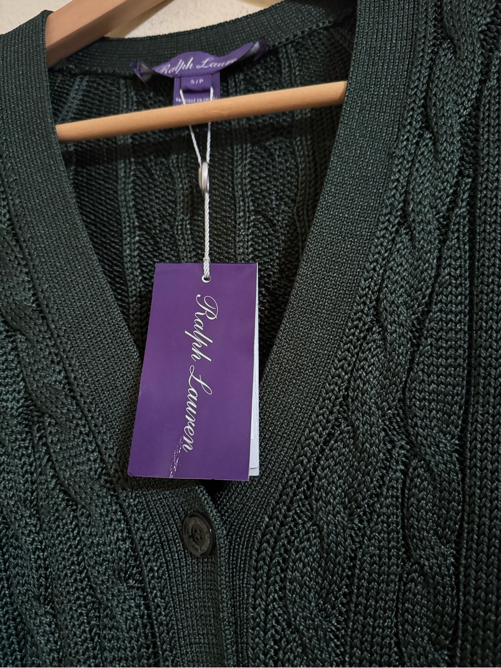 Ralph Lauren Purple Label New Cable Knit Silk Cardigan Sweater Green Small - Picture 3 of 8